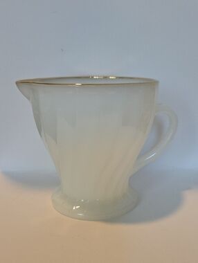 Anchor Hocking White Milk Glass Creamer with Gold Rim